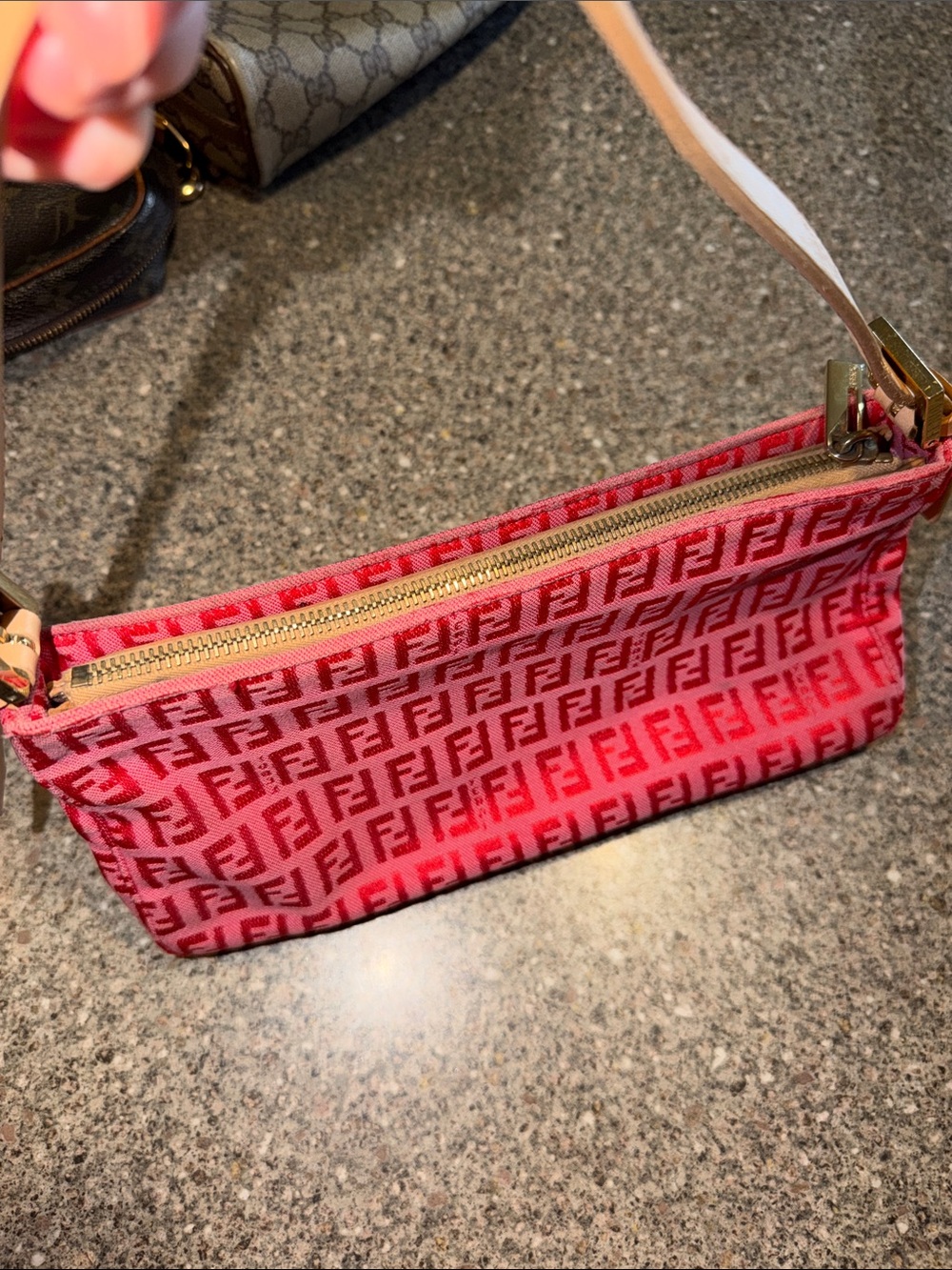 Fendi Vintage Y2k Red FF Logo Canvas Shoulder Bag - Picture 2 of 8